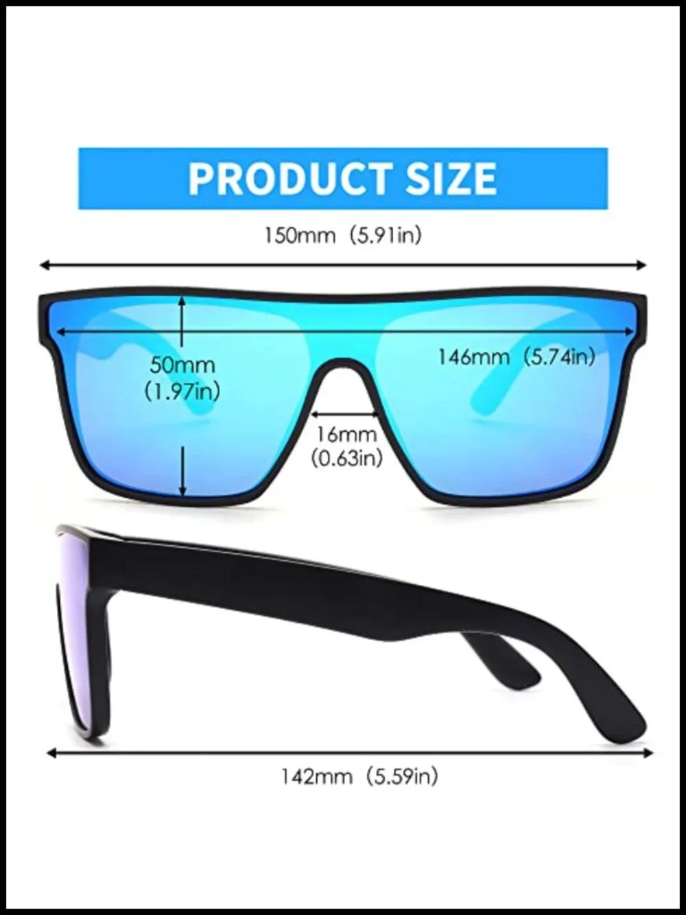 Oversized Square Polarized Sunglasses UV400 Shield Shades